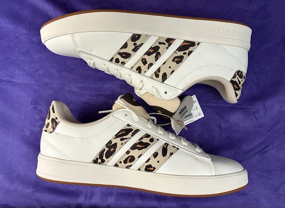adidas women GRAND COURT 3.0 SHOES Size 10.5 Leopard Stripes Cloud foam BNIB